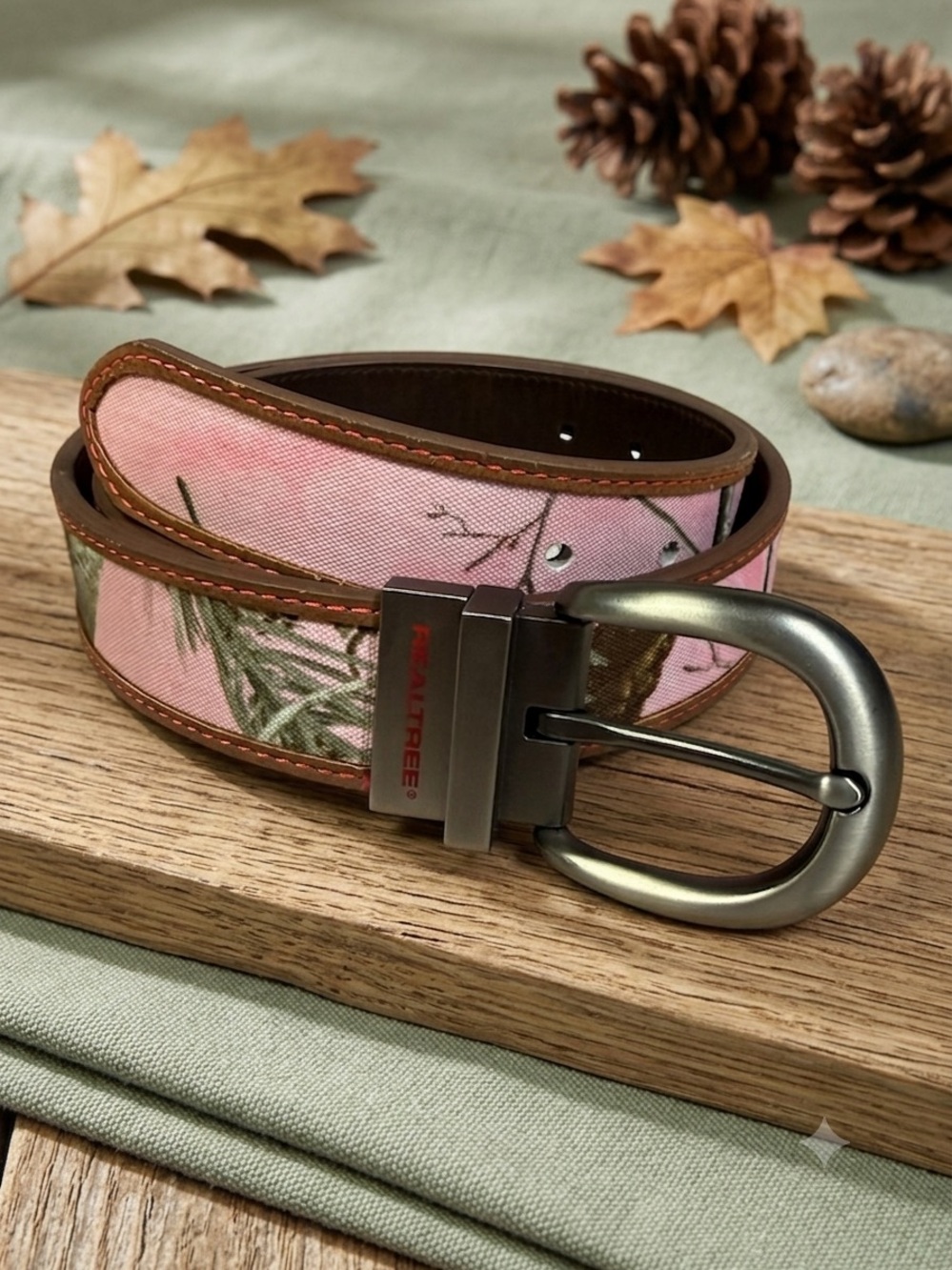 Realtree Pink Camo Genuine Leather Trim Belt Size M/L